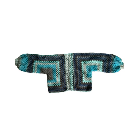Women's Handmade Crochet Hexagon Cardigan Blue Gray Soft Cozy Knit Sweater Boho - Picture 2 of 6